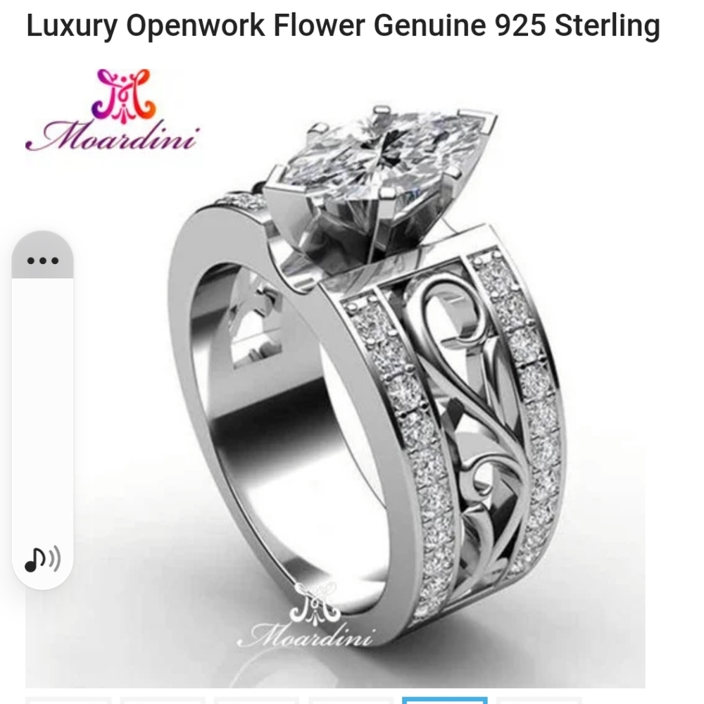 MOARDINI STERLING SILVER 925 LUXURY OPENWORK FLOWER GENUINE SIZE 7